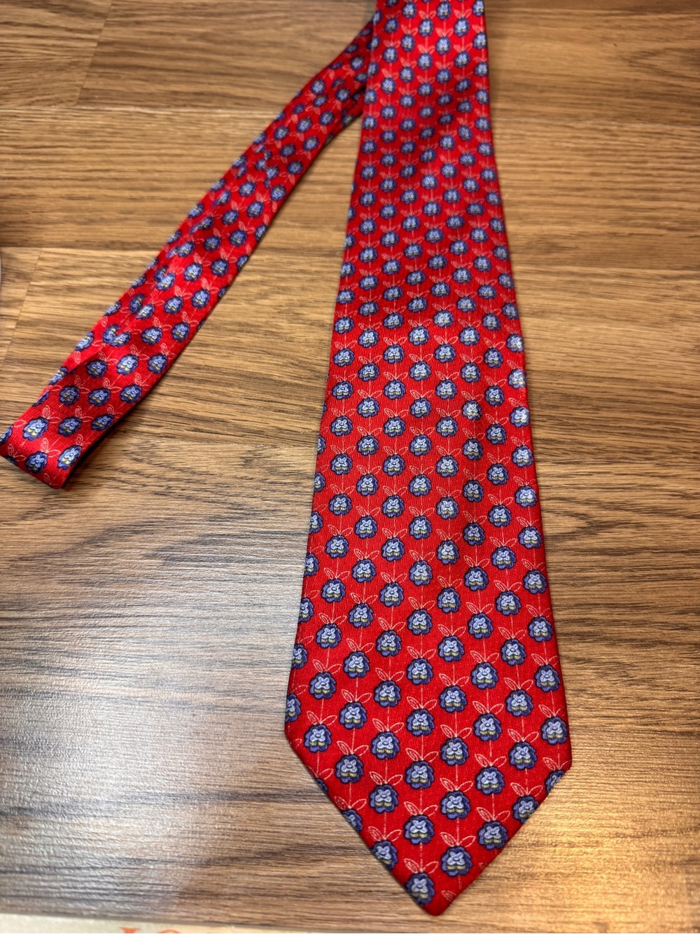 Burberry London Men’s 100% Silk Necktie Red with Blue Flowers